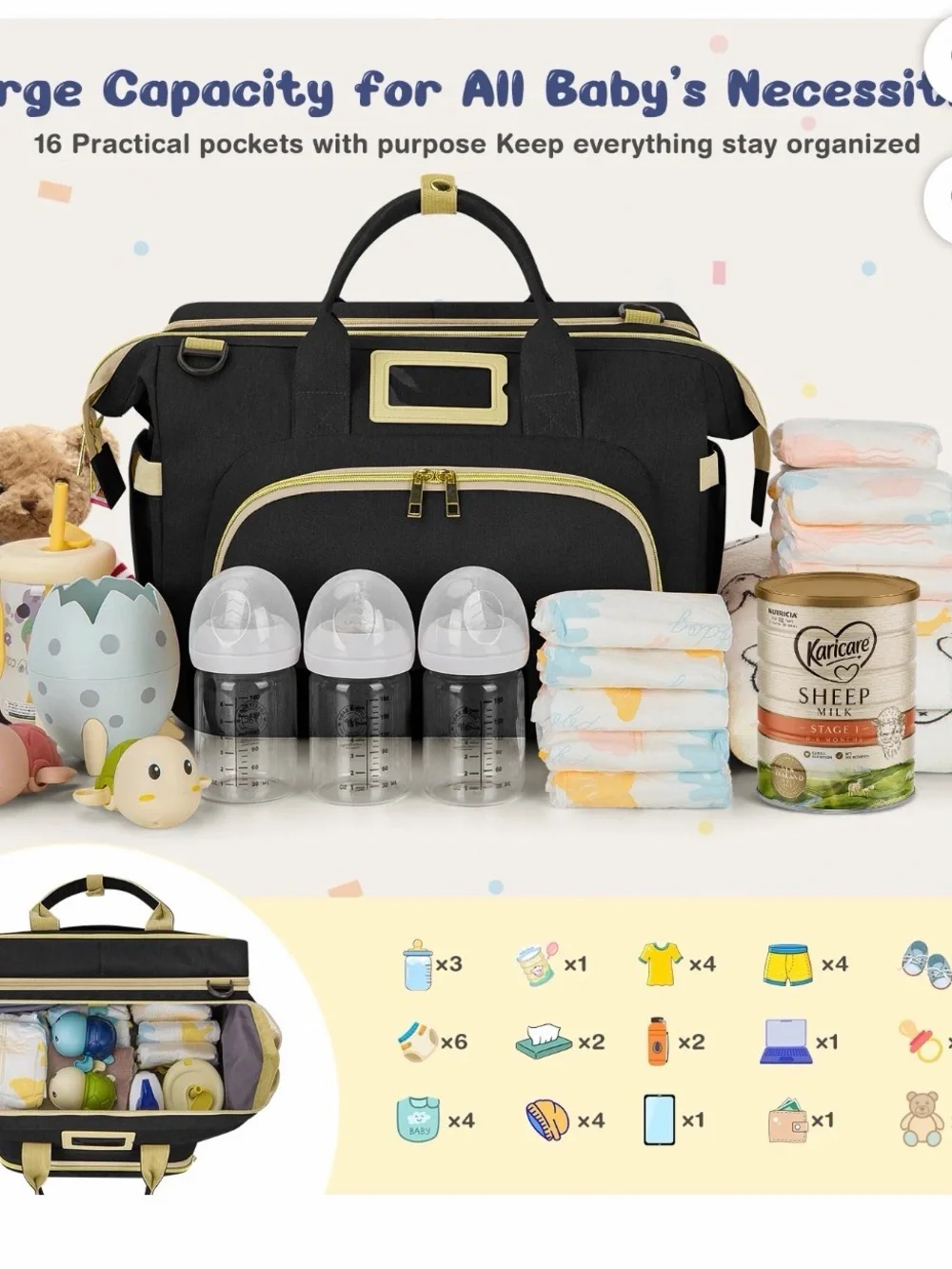 GPED Diaper Bag with Changing Station and Charging Port